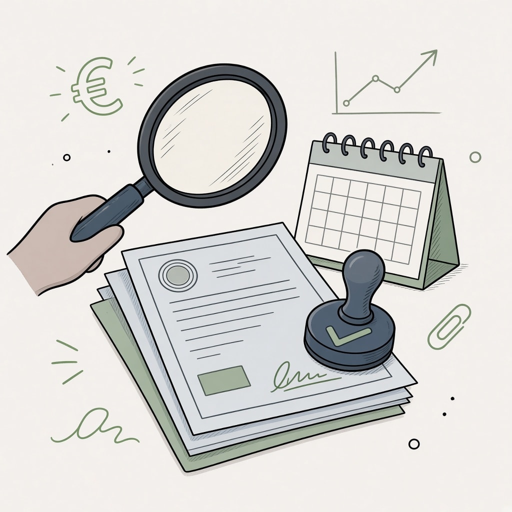 Illustration : une loupe et un tampon de validation sur des documents officiels